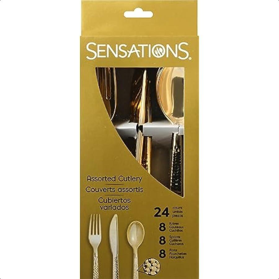 

Ассорти Набор металлизированных золотых пластиковых столовых приборов с кованой фактурой 24 шт. United States