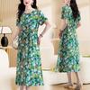 Elegant Plus Size Cotton Silk Knee-Length Dress with Waist Cinch for Middle-Aged Women