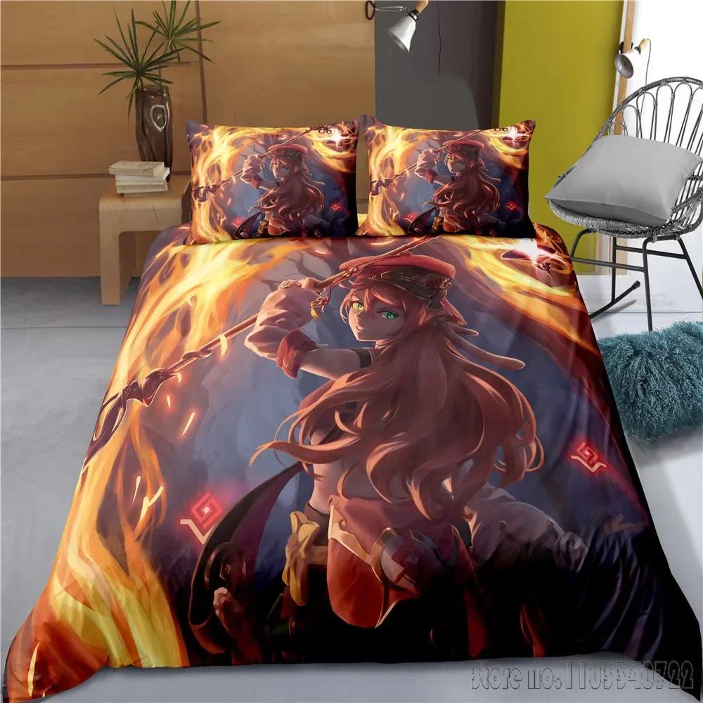 Indecor Genshin Impact Keqing Duvet Cover Set HD Comforter Cover for Kids Bedding Sets Bedclothes Bedroom Decor