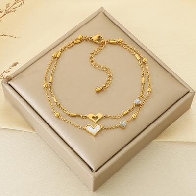 316L Stainless Steel Gold Plated Heart Love Anklets For Women Girl New Trend Multi-layer Chains Non-fading Jewelry Gift Party