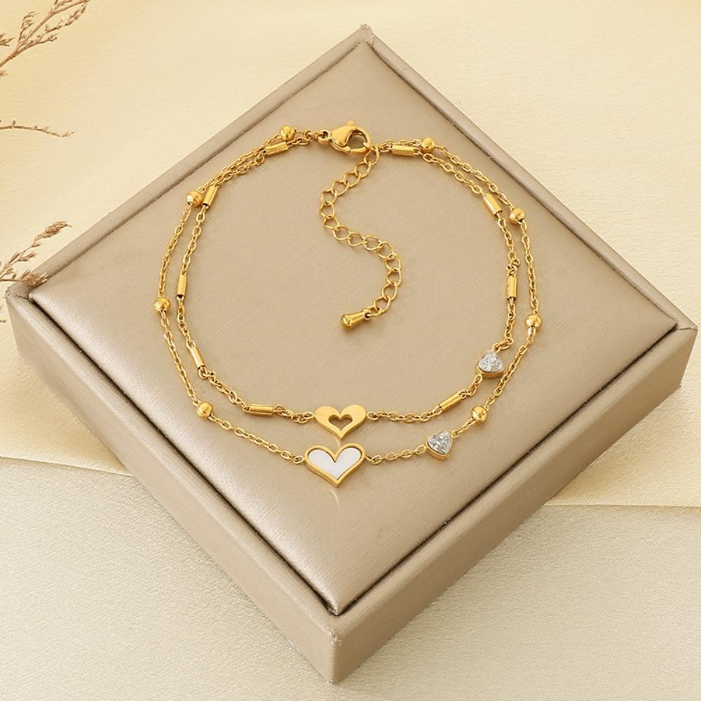 316L Stainless Steel Gold Plated Heart Love Anklets For Women Girl New Trend Multi-layer Chains Non-fading Jewelry Gift Party