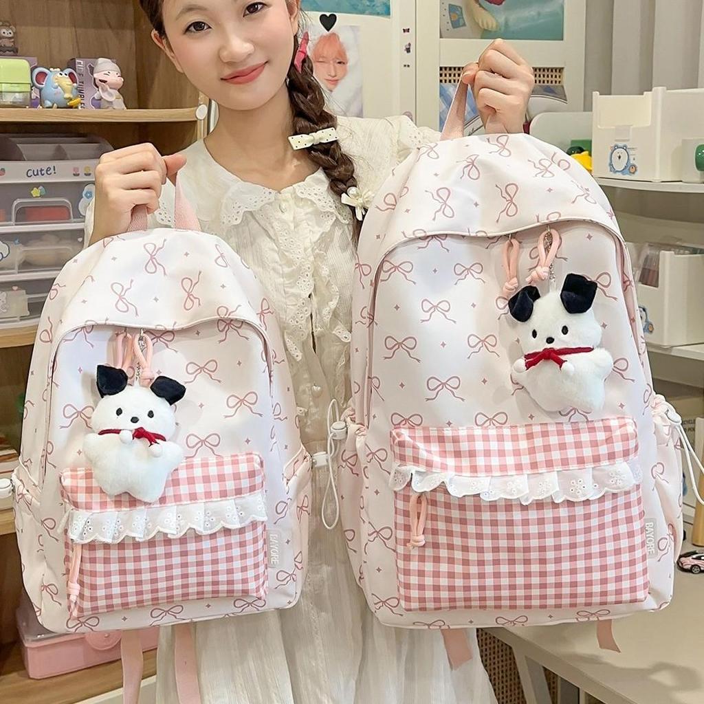 Schoolbag Fresh Floral Bow Lace Schoolbag Japanese and Korean Style Gentle Age Reduction Girlfriend Travel Small Backpack