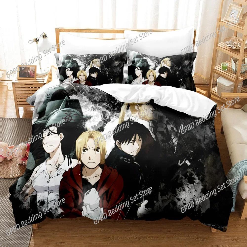 Set Biancheria da Letto Anime Fullmetal Alchemist Copripiumino Coperta per Camera da Letto Singolo Twin King Size Coperta Trapuntata Tessile per la Casa
