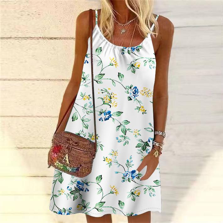 Women Flower Pale Pink Rose Printed Mini Dress Sleeveless Party Dress Summer Beach Dress Sundress