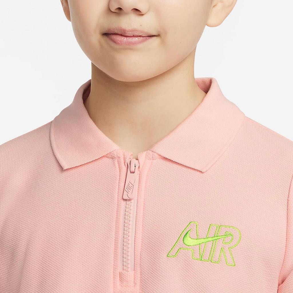 Nike Solid Color Zipper Polo Short Sleeve A-Line Dress Kids Dresses Pink DO7164-610