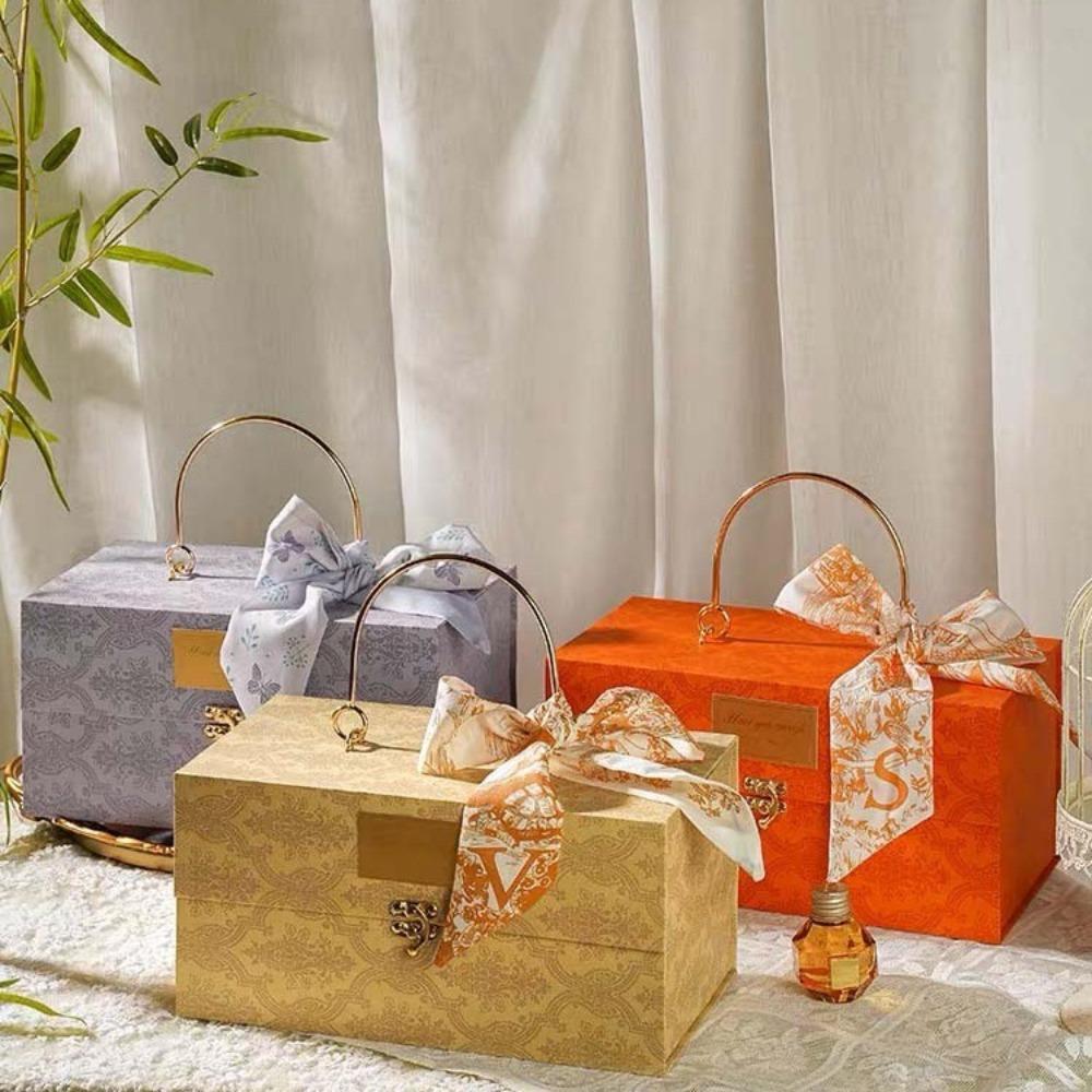 dacron Mid-Autumn Festival gift box scarf Headband Floral Skinny Scarf  Gift Packed
