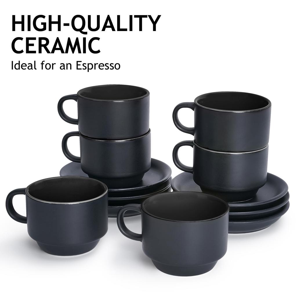 MIAMIO 75 Ml X 6 Stoneware Espresso Black Colorful Interior - Mug/Cup Set, Exterior,