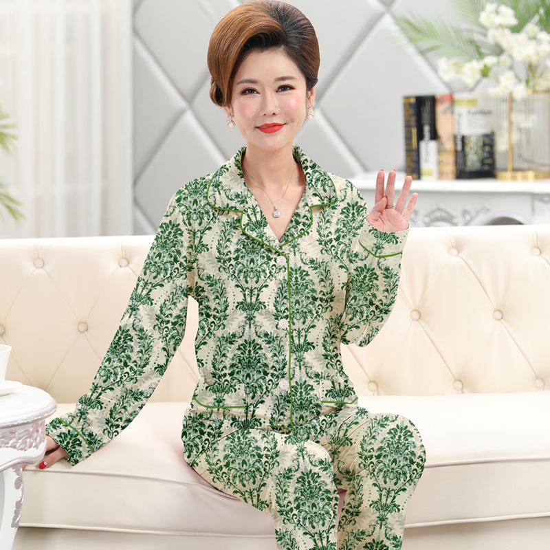 Damenpyjama aus Baumwollimitat Herbst langärmelige Hose kann draußen getragen werden floral luxuriös neu chinesisch Loungewear-Set