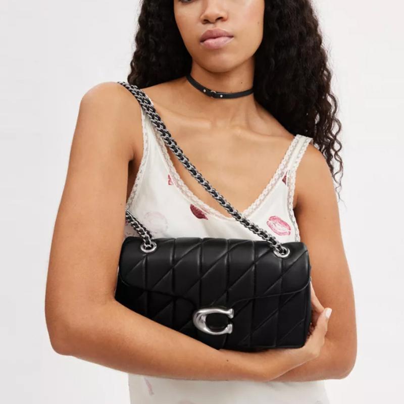Coach Tabby 26 Quilted Turnlock Closure Napa Leather Shoulder Bag Medium Women Shoulder Bag Black CP150-LHBLK