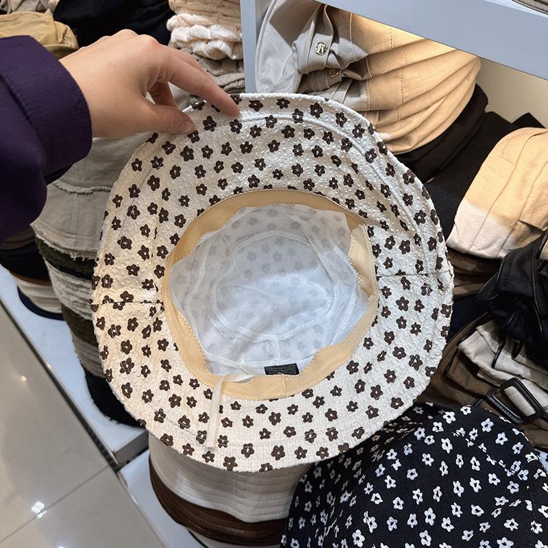 New French big eaves crimped bucket hat women's big head circumference show face small sunscreen visor