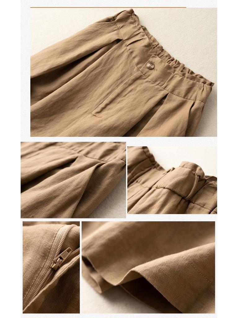 Women's Summer Cotton-Linen Wide-Leg Shorts, Loose Button-Waist, Korean Style, Plus-Size Casual Five-Point Pants