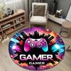 Round Floor Rug Gamer Game Controller Neon Pink Purple Arcade Gaming Setup Decor
