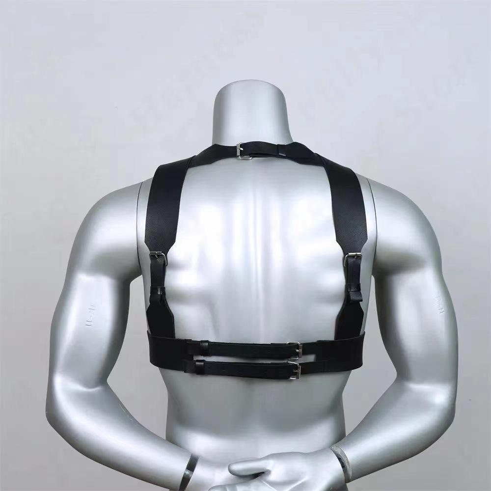 Adult men's bar erotic body restraints leather shoulder straps alternative tough guy performance SM props sexy bra