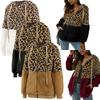 Women Hooded Bear Jackets Autumn Leopard Print Fleece Zipper Coat Outwear Winter
