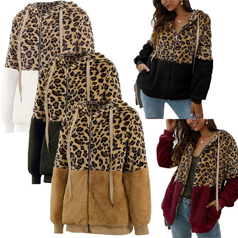 Stylish Women Bear Hooded Jackets With Cozy Fleece And Trendy Leopard Print Design