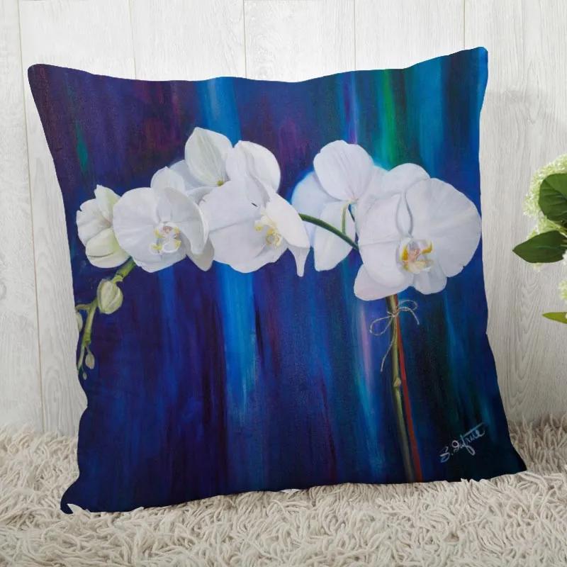Neue Orchideenmalerei Kissenbezug Schlafzimmer Home Office Dekorative Blumen Kissenhülle Quadratisch Reißverschluss Kissenbezüge Satin Weich Kein Ausbleichen