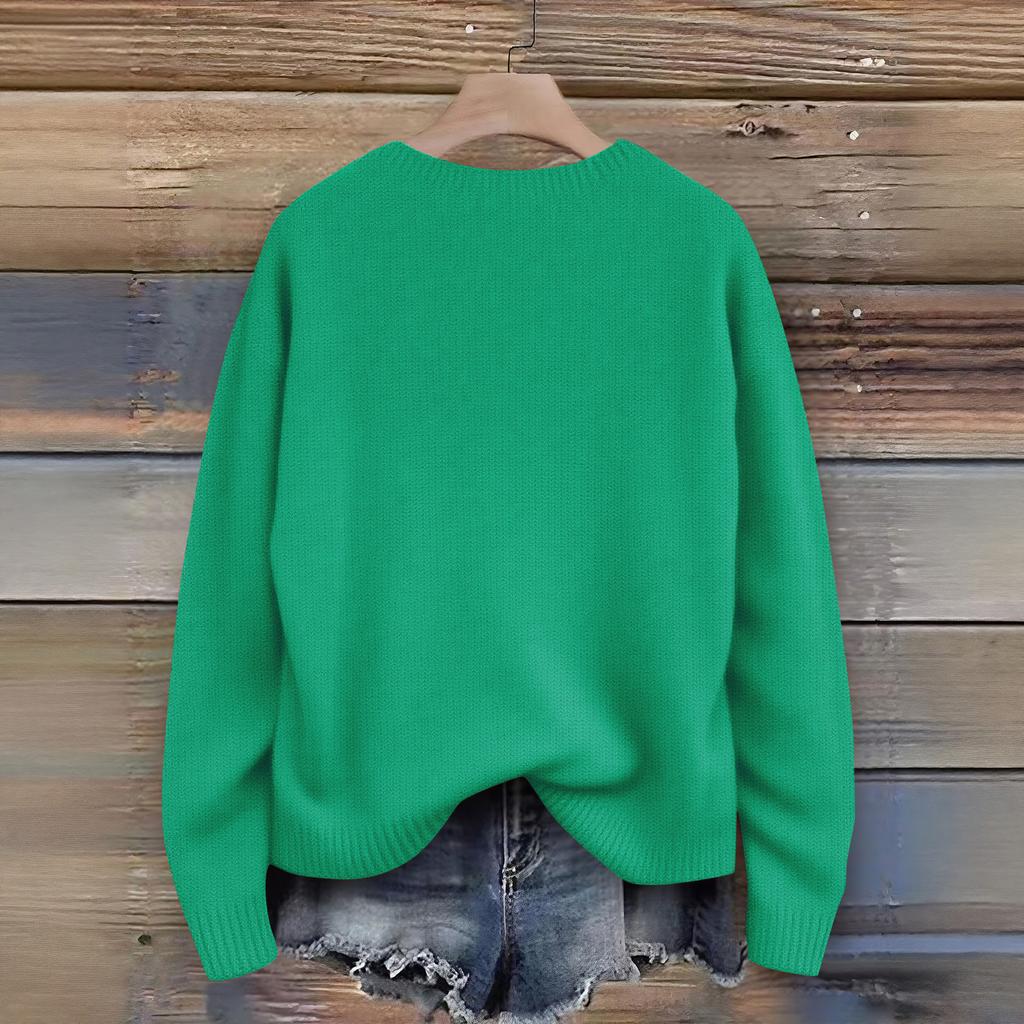 Women's Christmas Print Cardigan Long Sleeve Round Neck Knit Top