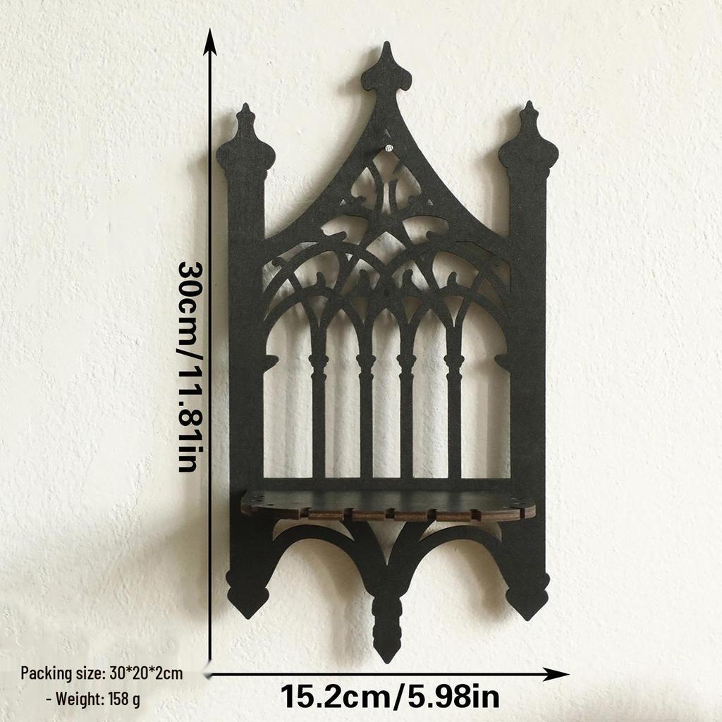 Bohemian Gothic Black Wooden Wall-Mounted Shelf for Bedroom Decor