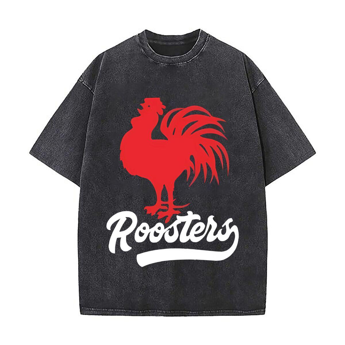 

Red Rooster Roosters Bold Poultry Brand Design Daily Commute Vintage Distressed T Shirt Loose Washed Sleeve S