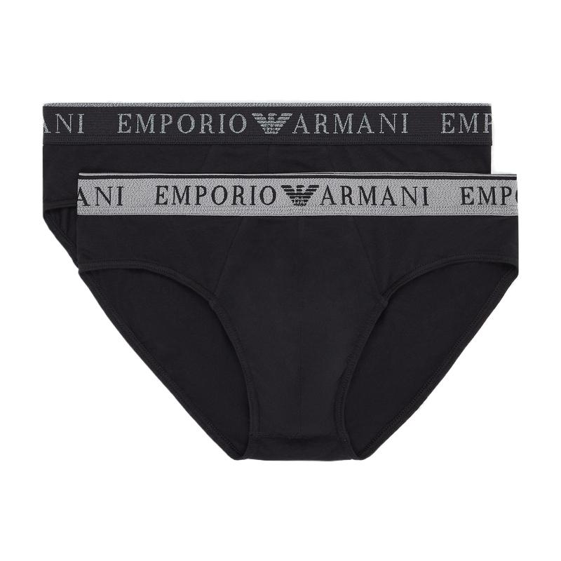 Emporio Armani SS25 Эластичные трусы-треугольники 2 шт. Мужское нижнее белье Черный EM000251-AF10776-MC005 S