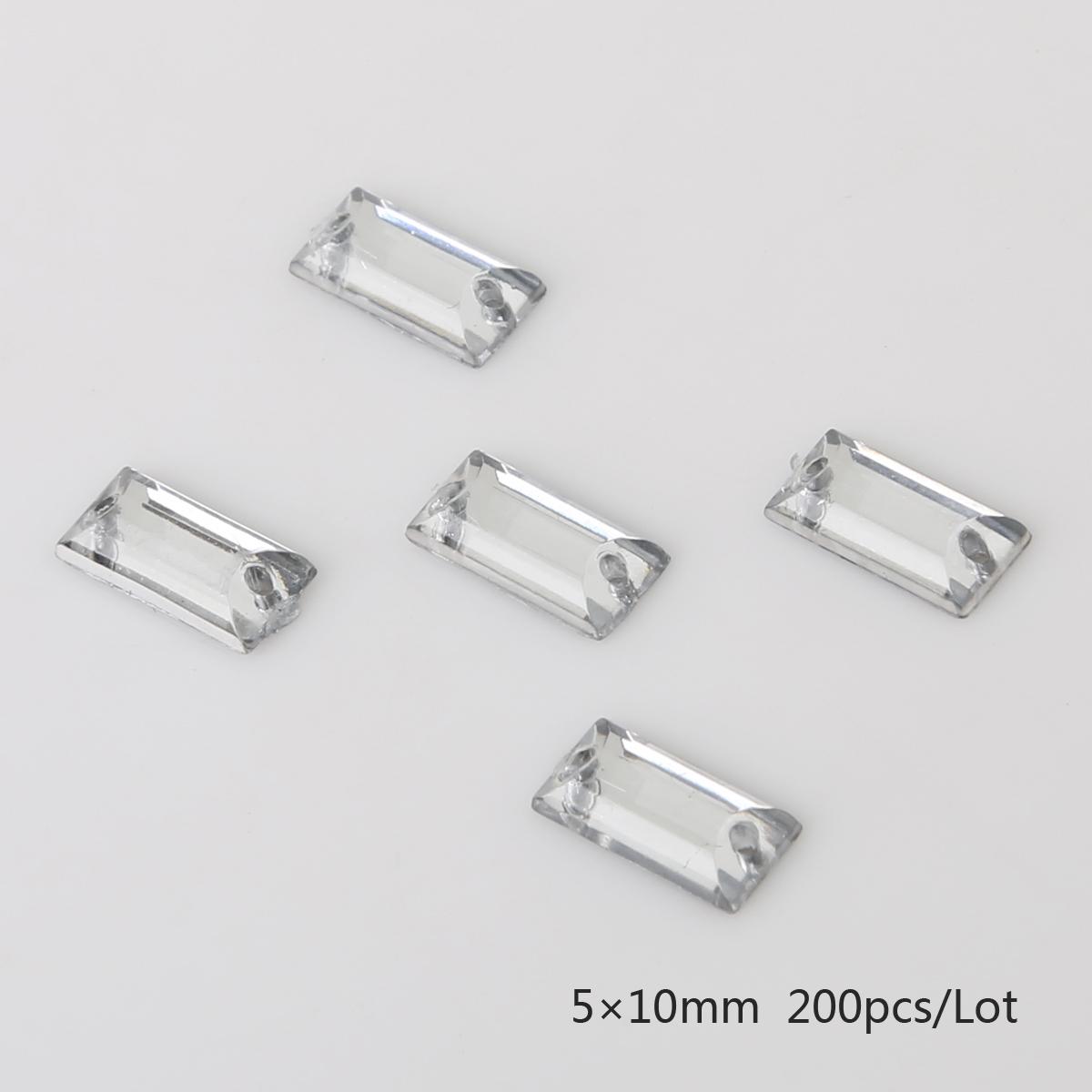 

50-200 шт. акриловые дрели с двойным отверстием и плоским дном, прямоугольные хрустальные стразы с плоским дном для DIY свадебного платья/аксессуаров для одежды 5x10mm 200pcs чистый