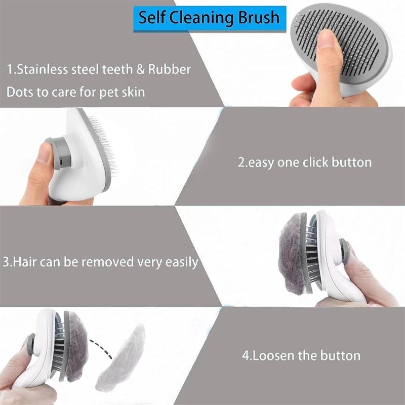 Cat Brush Stainless Steel Pet Hair Removal Comb Non-slip Grooming Brush for Cats and Dogs Durable Cat Accessories