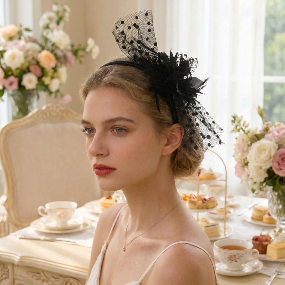 Elegant Mesh Flower Headband Exquisite Feather Hairpiece 1920s Hair Accessories Photography