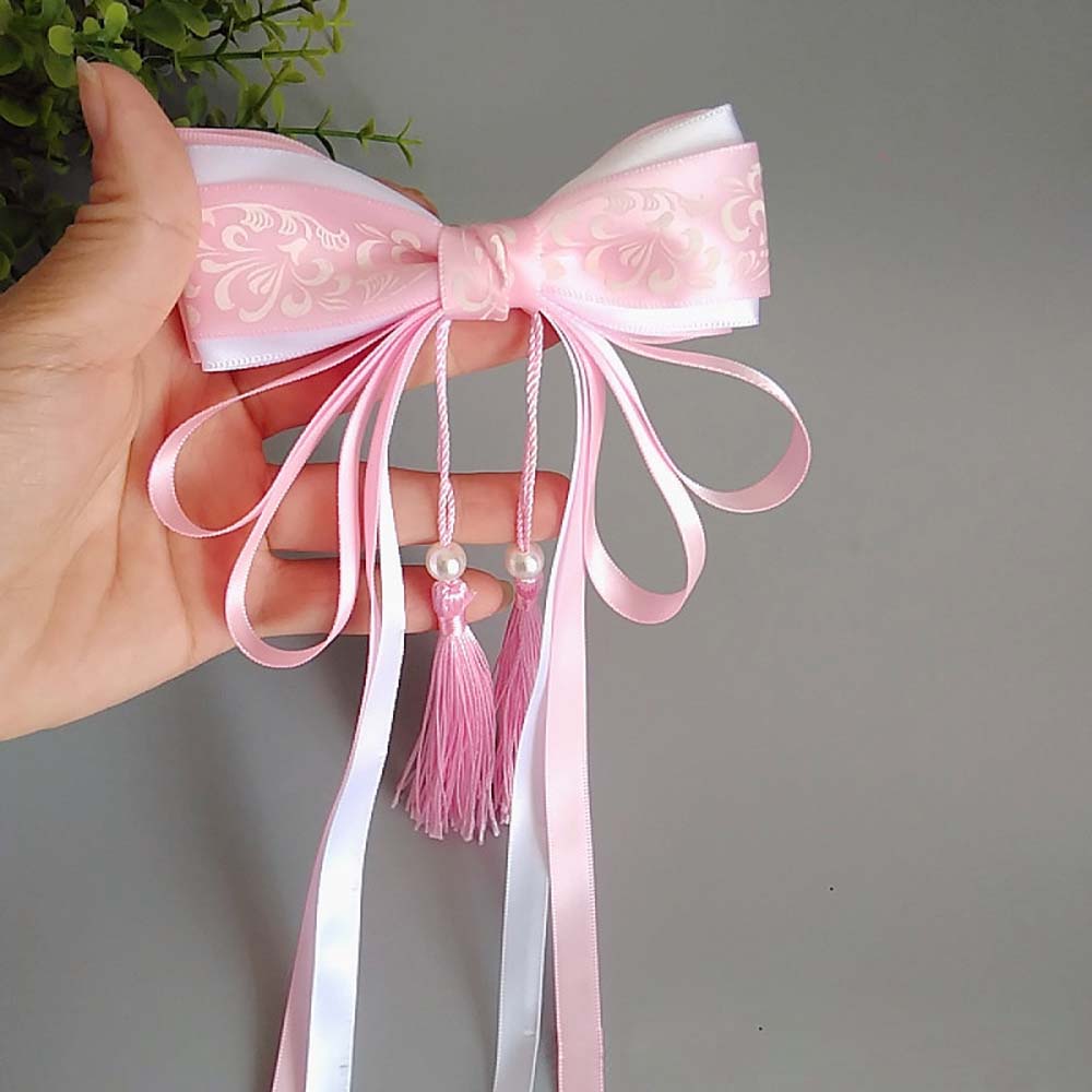 

Cosplay Ancient Style Chinese Girl Bow Hairpin Ribbon Tassel Hair Accessories Hanfu Hair Clip рожевий