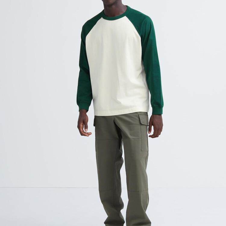 UNIQLO Color Block Raglan Sleeve Design Long Sleeve T-Shirt Men Tops Teal 466721-55