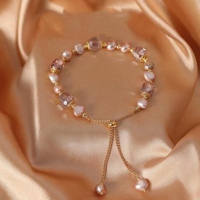 Eleganti Braccialetti Rosa con Perle Imitazione Raffinati Braccialetti Regolabili con Perline di Cristallo Viola Bracciale da Polso Femminile Accessori