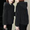 Women's Warm Zippered Hooded Sweater Solid Color Coral Velvet Loose Lamb Wool Jacket Double Sided