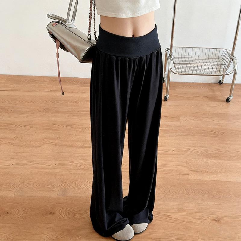 2026 New Drapey Maternity Wide-Leg Pants - Spring/Summer Casual Fold-Over Waist Large чёрный
