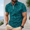 Men Plus Size Short Sleeve Quarter Zip Collared Colorful Graffiti Printed Polo Shirt