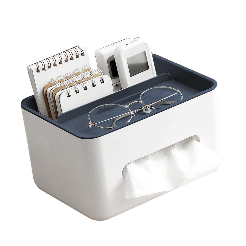Tissue Box Cover Rectangular Multifunctional Napkin Box Holder with Remote Control Box for Living Room