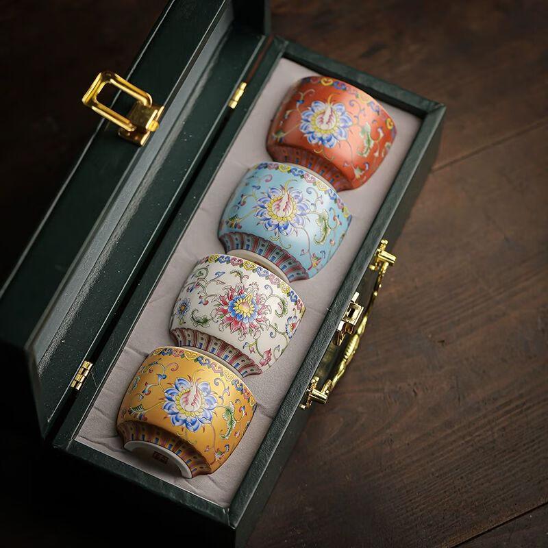 Pine Rhyme Palace Style Enamel Ceramic Liquor Cup Set
