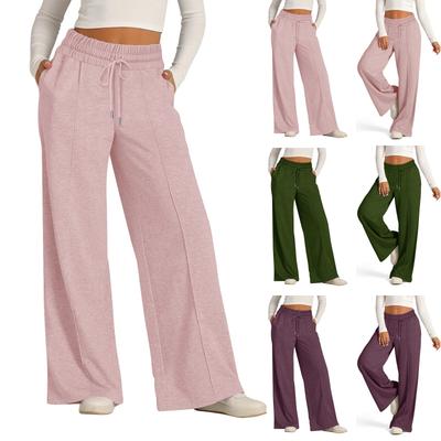 Damen Sommerhose mit elastischer Taille, einfarbig, Außentasche, lockere Hose