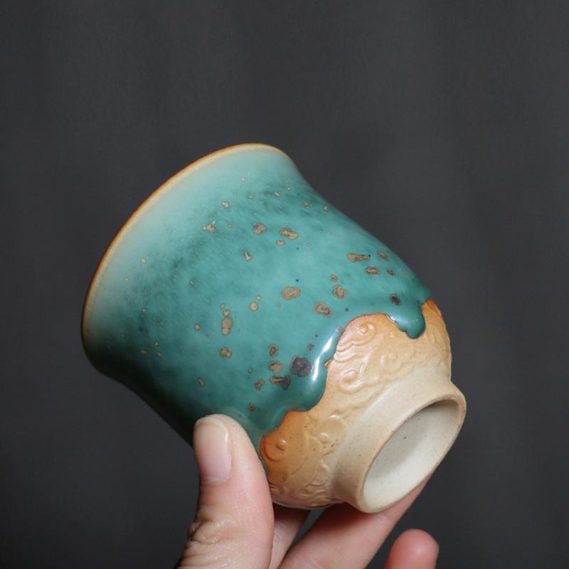 120ml Kiln Change Ceramic Tea Cup Relief Vintage Kung Fu Tea Set