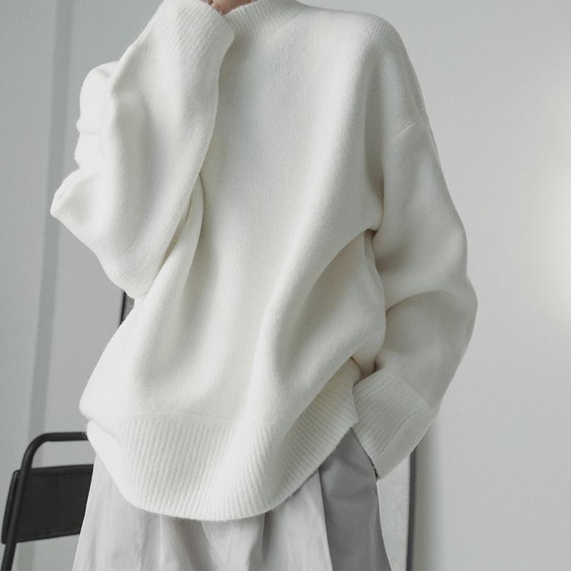 Men's Arctic Velvet Soft Knit Half-Turtleneck Sweater - Autumn/Winter Solid Color, Loose, Warm, Basic Style