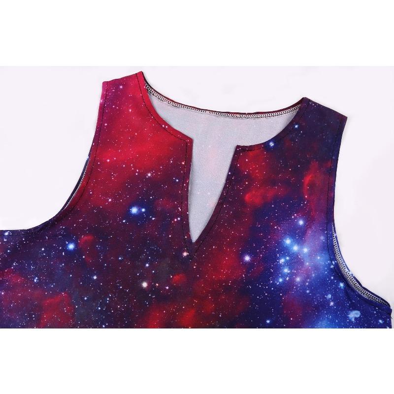 Fashion 3D Star Print V-Neck Sleeveless Long Maxi Comfortable Dress Lightweight High Recognition Elegant with Flattering Chic Dress for Party