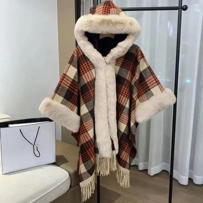 

Плотное элегантное однотонное пончо, накидка, шаль, зимнее пальто из меха кролика с капюшоном, большой размер, шерстяное пальто для женщин One Size