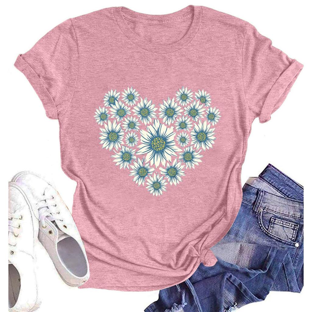 Women's Fashion Casual Summer Comfortable Printed Round Neck Short Sleeve Top Blouse