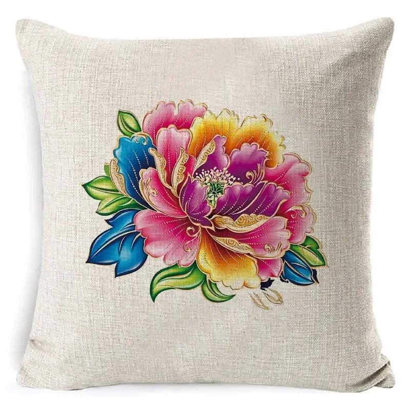Plant Rose Print Cushion Cover Living Room Sofa Bedroom Children'S Room Linen Decorative Pillowcase 45*45Cm