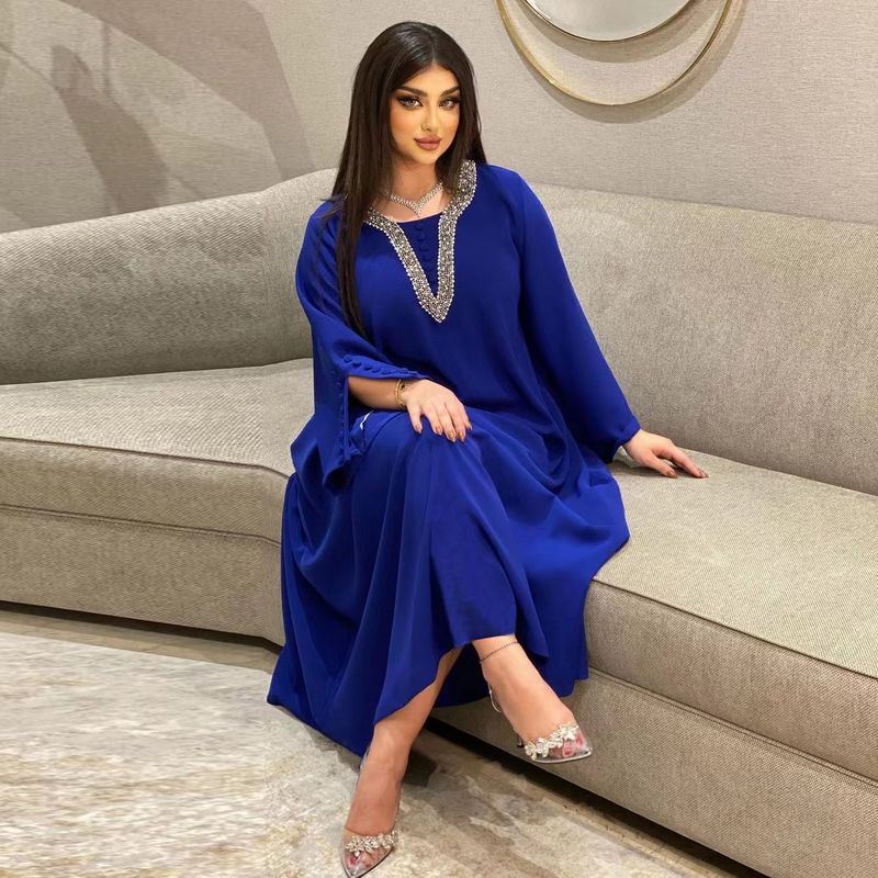 New Ethnic Style Fashion Plus size Handmade Beads Hot Drilling Dress Hot Drill Beaded Dress