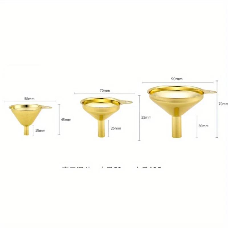 

3 шт./комплект, золотая воронка из нержавеющей стали с широким горлом, бытовая мини-воронка для наполнения салата, джема, варенья, воронка с большим отверстием