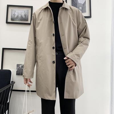 Casacos Trench de Negócios Casuais Masculinos Gola Reversível Cor Sólida Jaqueta Longa Corta-Vento Juvenil Roupas