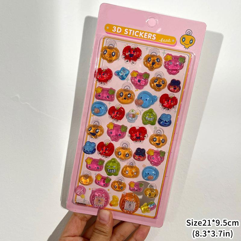1-6pcs Tamagotchi 3D Crystal Stickers Waterdrop Cartoon Stickers Creative Gift Exchange Stickers Set Embossed Solid Stickers