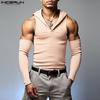 INCERUN Men Sleeveless Rib Casual Fitted Hooded Tank Tops with Oversleeve