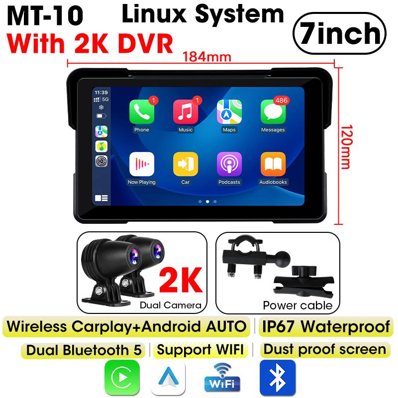 7 Inch Motorcycle GPS Navigation 2K HD DVR Wireless CarPlay Android Auto IP67 Waterproof Display Screen Portable Moto Monitor