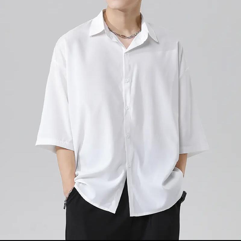 Heren Oversized Driekwartmouw Shirt Knopen Effen Kleur Losse Pasvorm Casual Streetwear Top