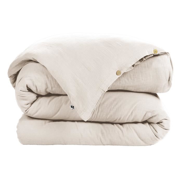 Housse de couette - Gaia - Beige - 260x240 cm - Gaze de Coton - Lavable à 40°
